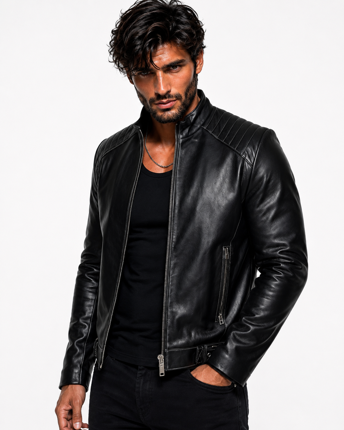 Midnight Vortex Black Leather Moto Jacket