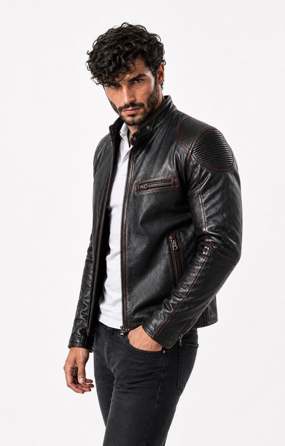 Shadow Blaze Black Leather Biker Jacket