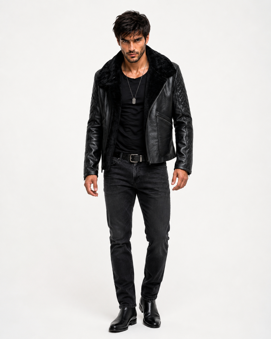 Obsidian Reign Black Leather Shearling Jacket