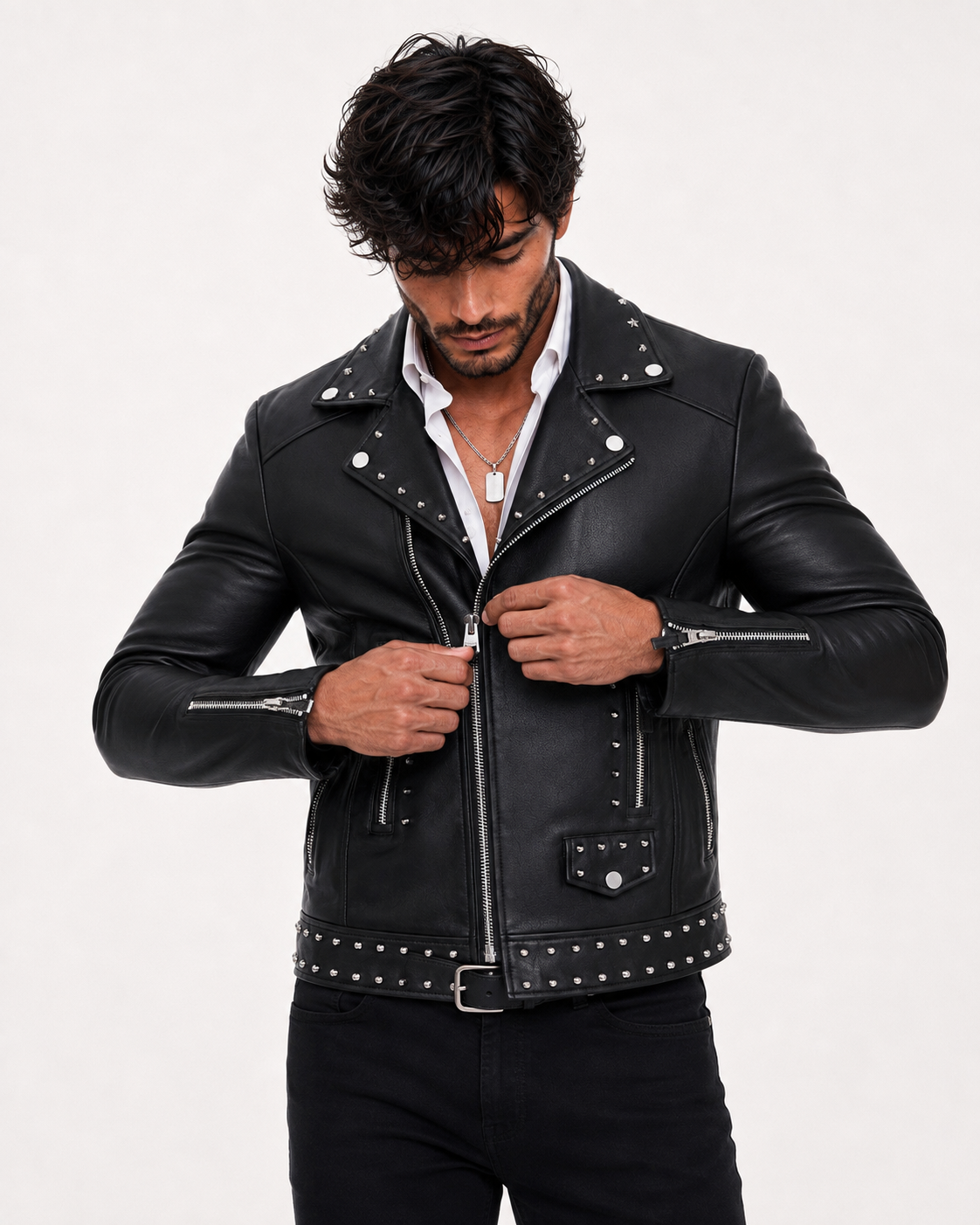 Midnight Rebel Black Leather Biker Jacket
