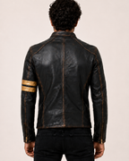 Golden Stripes Brown Leather Cafe Racer Jacket
