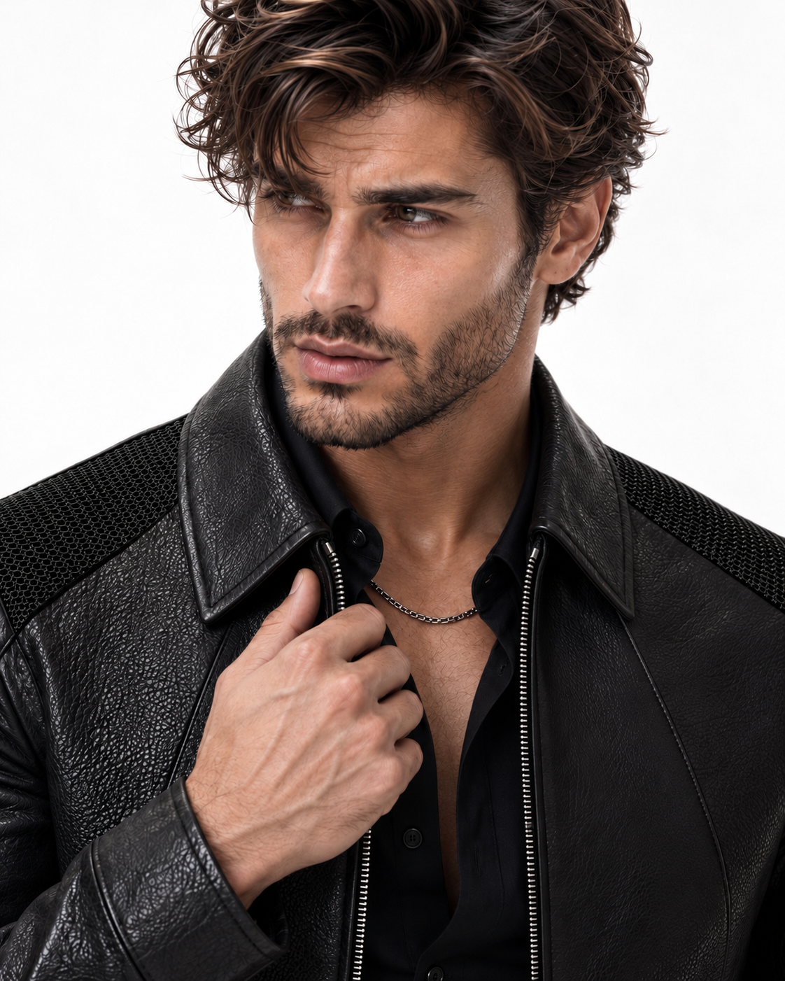 Black Cowhide Leather Bomber Jacket – Slim Fit Moto