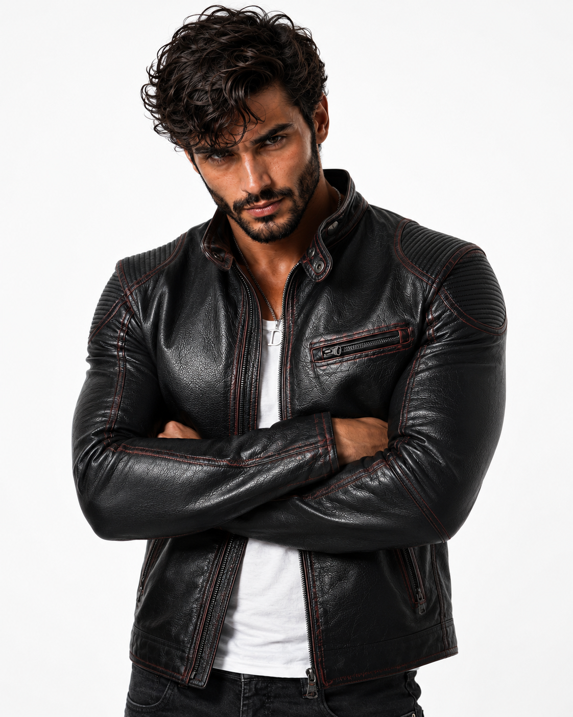 Shadow Blaze Black Leather Biker Jacket