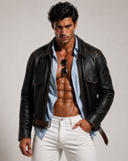 Vossen Black Distressed Sheepskin Leather Jacket