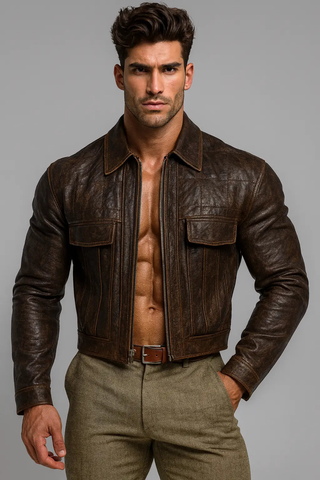 Ironwood Realm Distressed Brown Leather Jacket