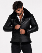 Shadow Sentinel Black Leather Aviator Jacket