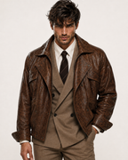 Oversized Brown Sheep Leather Aviator Blouson Jacket