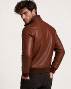 Crest Cognac Brown Leather Bomber Jacket