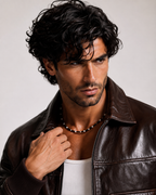 Cafe Maverick Brown Leather Bomber Jacket | Daaran – close-up of leather texture and stitching