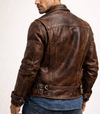 Verox Distressed Brown Cafe Racer Leather Jacket