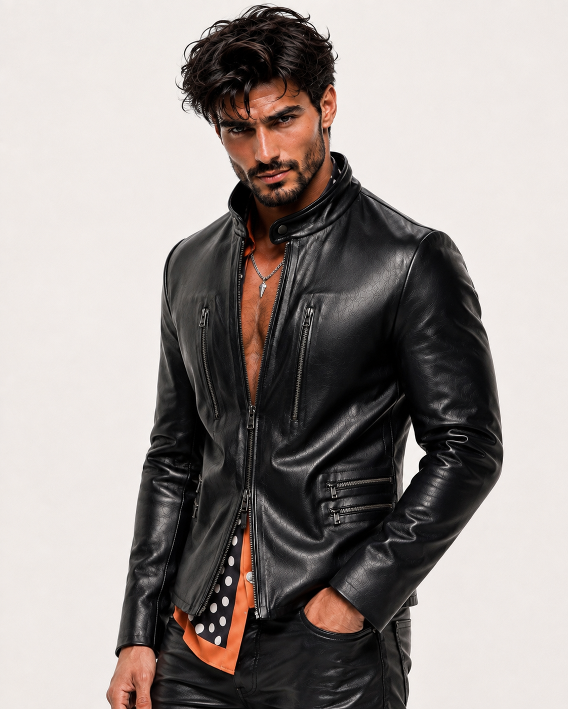 Carbon Axis Black Leather Biker Jacket