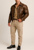 Tobacco Storm Brown Leather Trucker Jacket