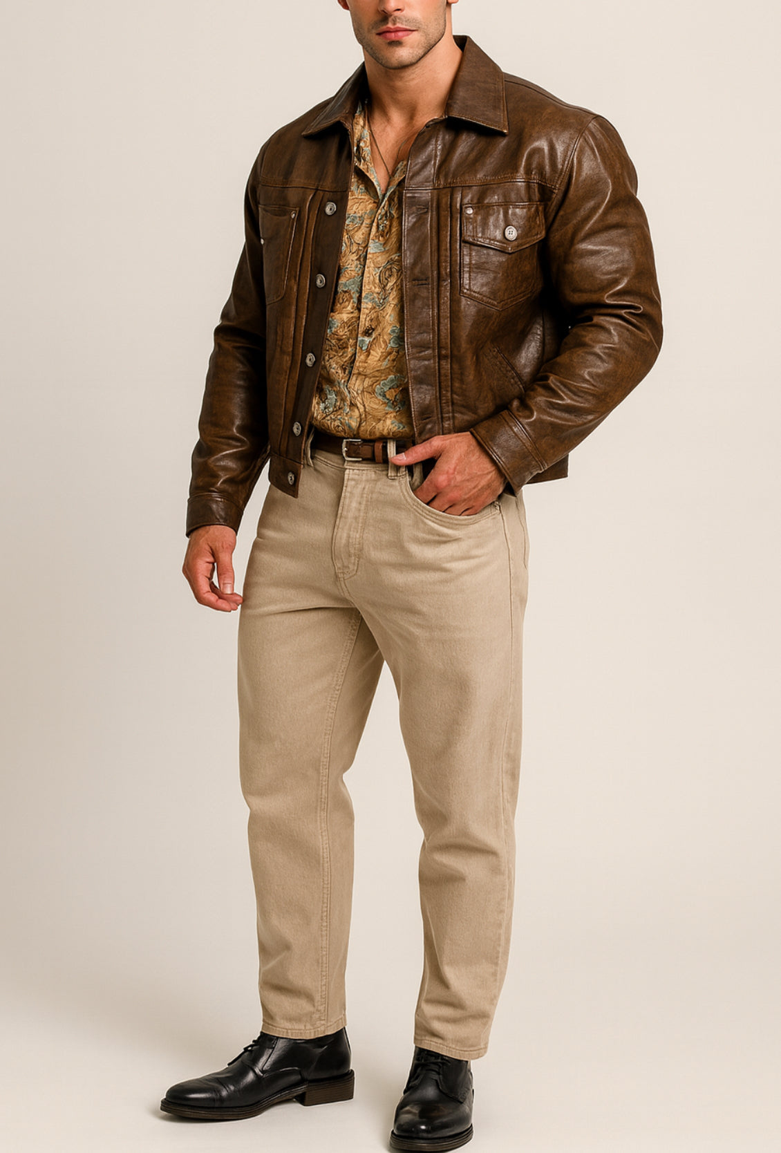 Tobacco Storm Brown Leather Trucker Jacket