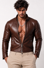 Dakota Luxe Brown Leather Biker Jacket