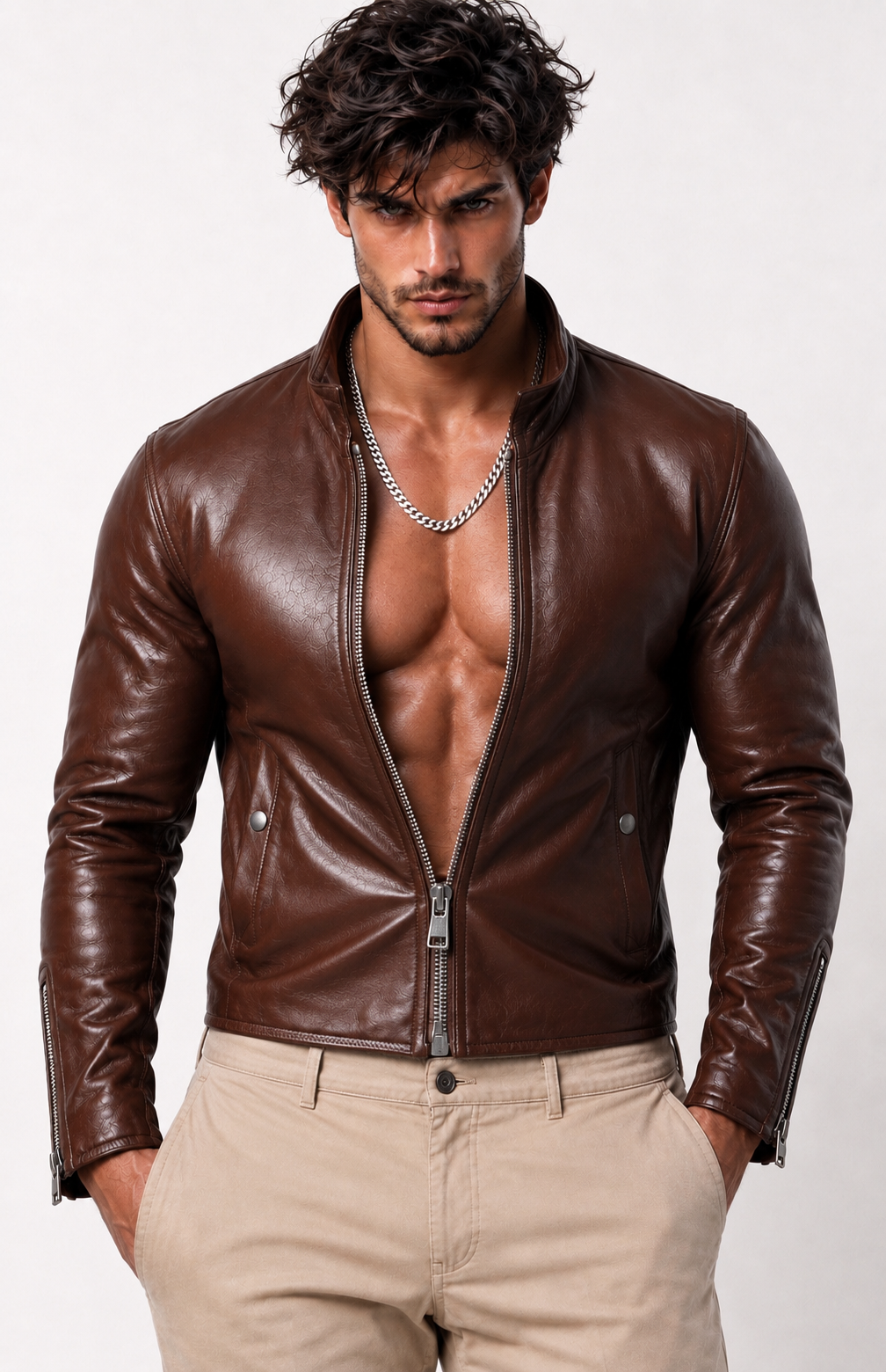 Dakota Luxe Brown Leather Biker Jacket