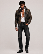 Distressed Brown Trucker Jacket – Daaran Rustell – hardware and button detail