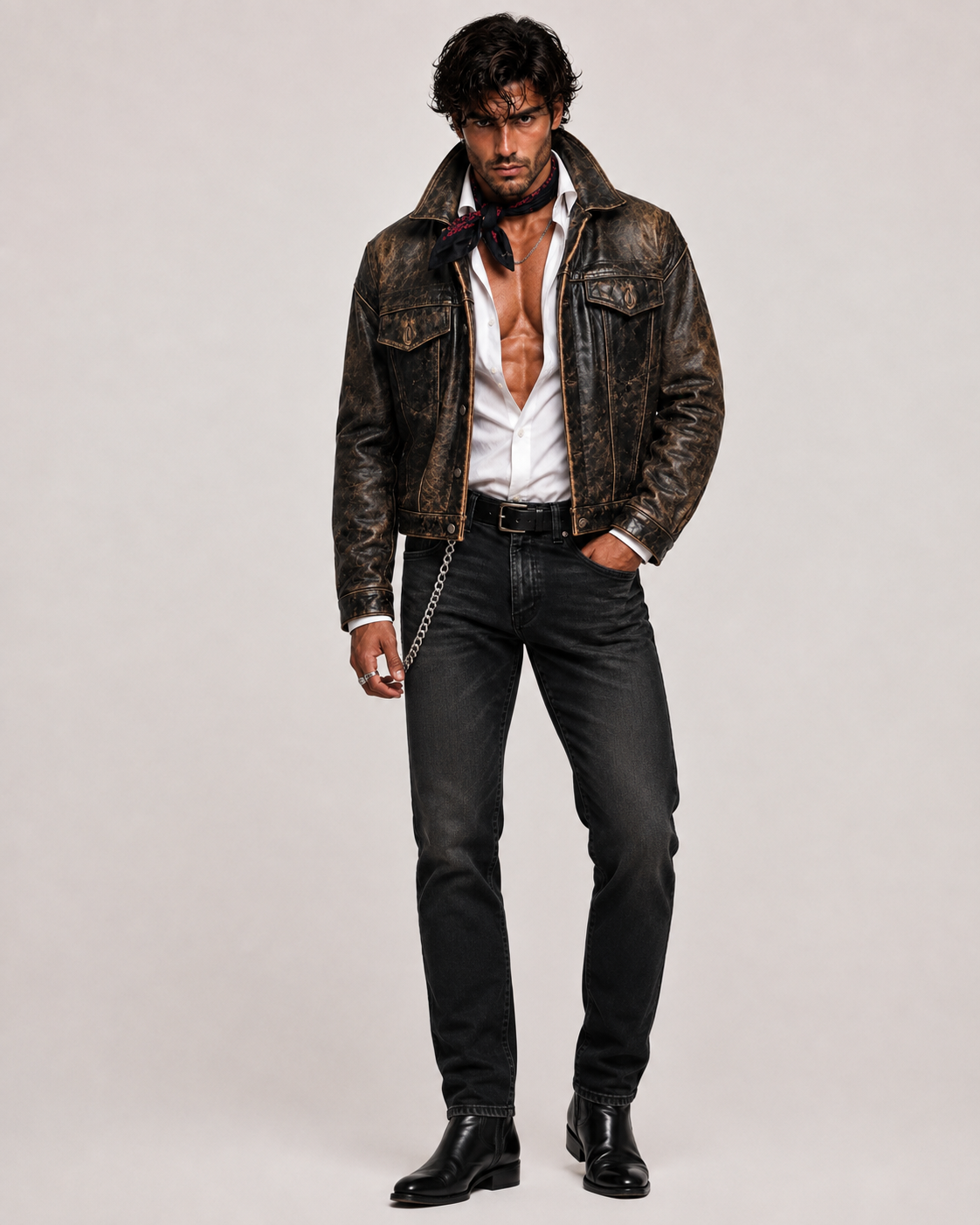 Distressed Brown Trucker Jacket – Daaran Rustell – hardware and button detail