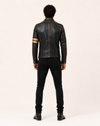 Golden Stripes Brown Leather Cafe Racer Jacket