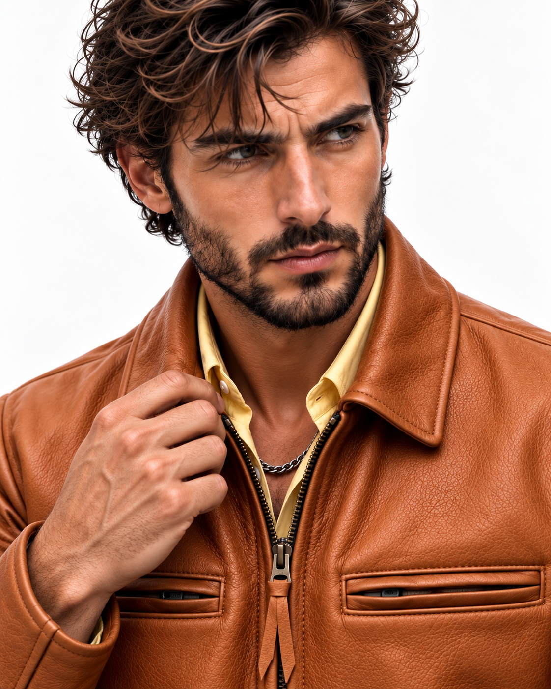 Men's Camel Cowhide Leather Moto Jacket: Slim Fit Bomber