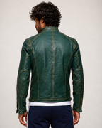 Urban Viper Distressed Green Leather Biker Jacket