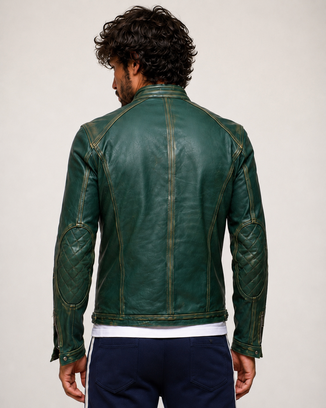 Urban Viper Distressed Green Leather Biker Jacket