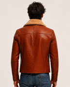 Heritage Aviator Shearling Camel Brown Leather Bomber Jacket