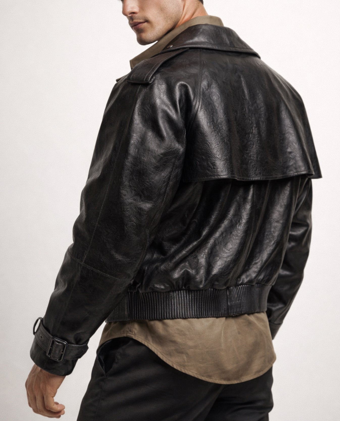 Vanta Black Cropped Leather Trench Jacket