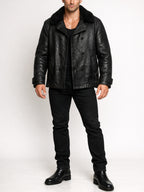 Hudson Black Leather Peacoat Jacket