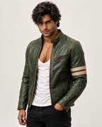 Falcon Verde Green Leather Café Racer Jacket