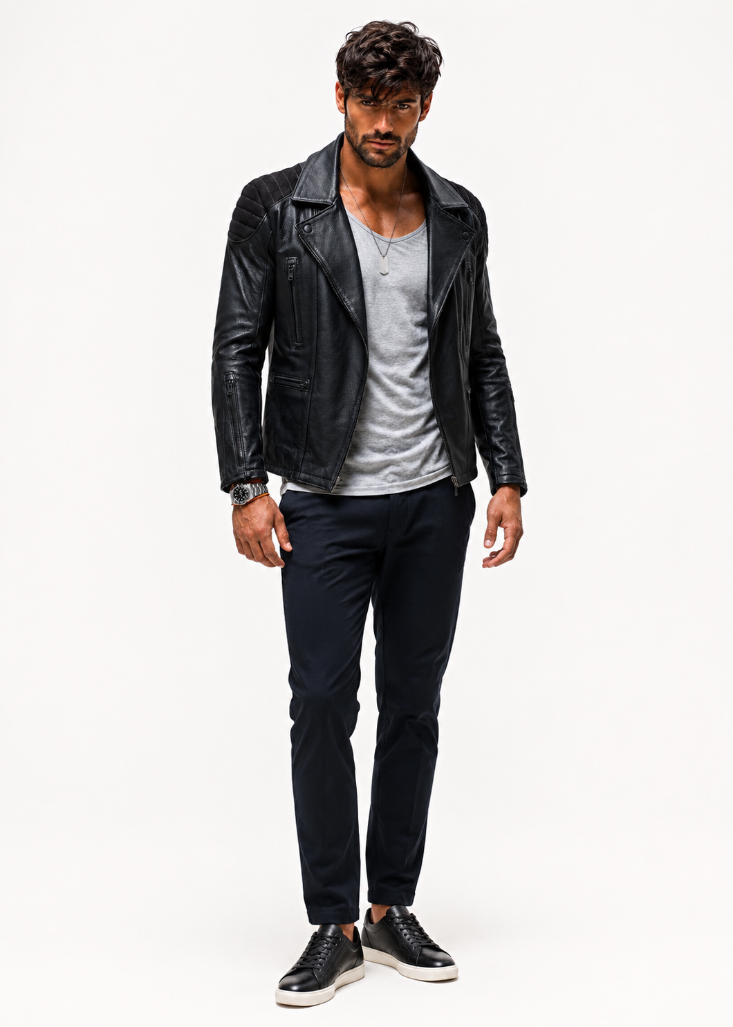 Raven Black Leather Biker Jacket