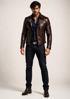 Vintage Cognac Sheep Leather Moto Jacket