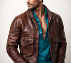 Drakeford Distressed Brown Leather Field Jacket