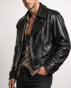 Vanta Black Cropped Leather Trench Jacket