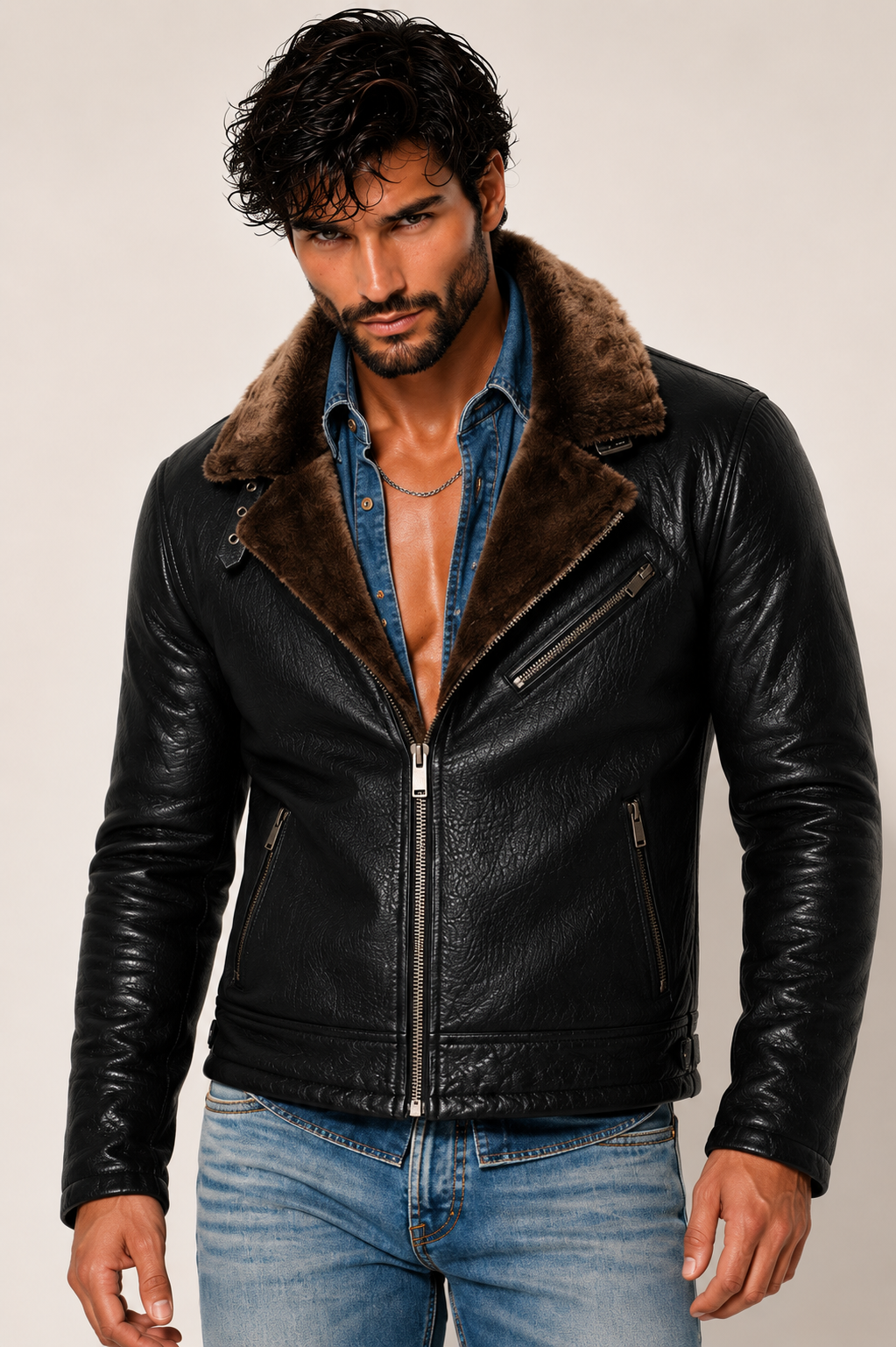 Dark Brown Shearling Aviator Jacket – Ravenline