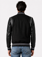 Varsity Black Leather Bomber Jacket