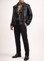 Vanta Black Cropped Leather Trench Jacket