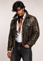 Distressed Brown Trucker Jacket – Daaran Rustell – back view