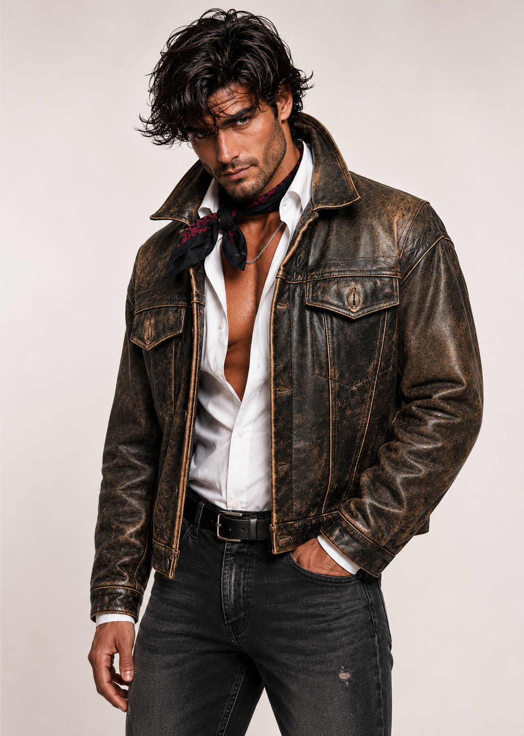 Distressed Brown Trucker Jacket – Daaran Rustell – back view