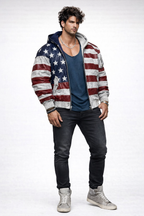 Men’s Distressed Sheep Leather Bomber Jacket – Vintage Flag | Daaran Keaton