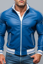 Veloce Royale Royal Blue Leather Bomber Jacket
