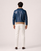 Azure Falcon Royal Blue Leather Bomber Jacket