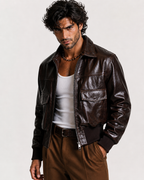 Cafe Maverick Brown Leather Bomber Jacket | Daaran – back view