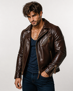 Men's Sheep Leather Biker Jacket: Slim Fit Motorcycle Style | Daaran – back view