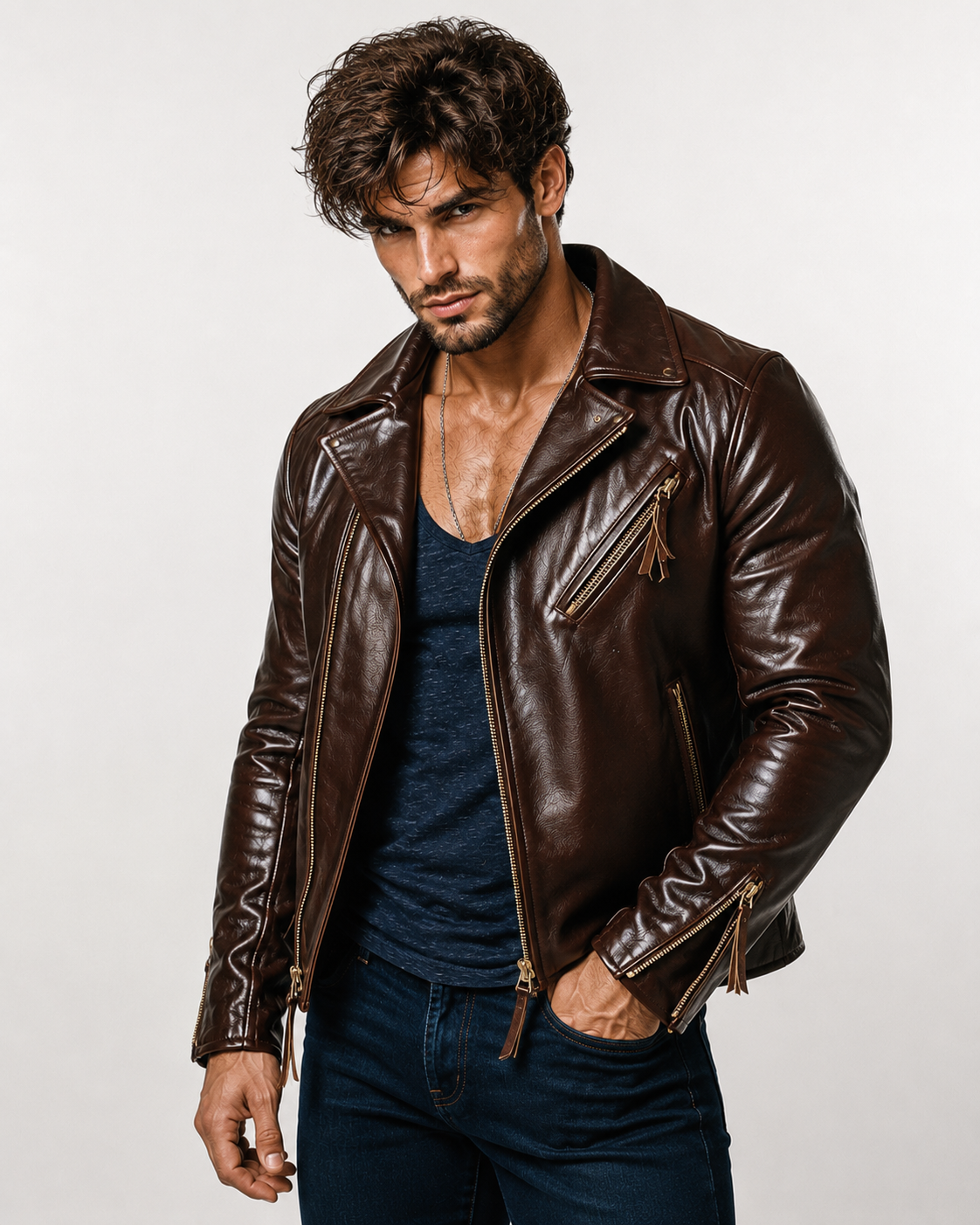 Men's Sheep Leather Biker Jacket: Slim Fit Motorcycle Style | Daaran – back view