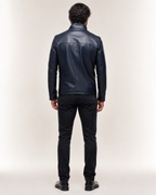 Daaran Vareno Navy Blue Leather Stand-Collar Jacket