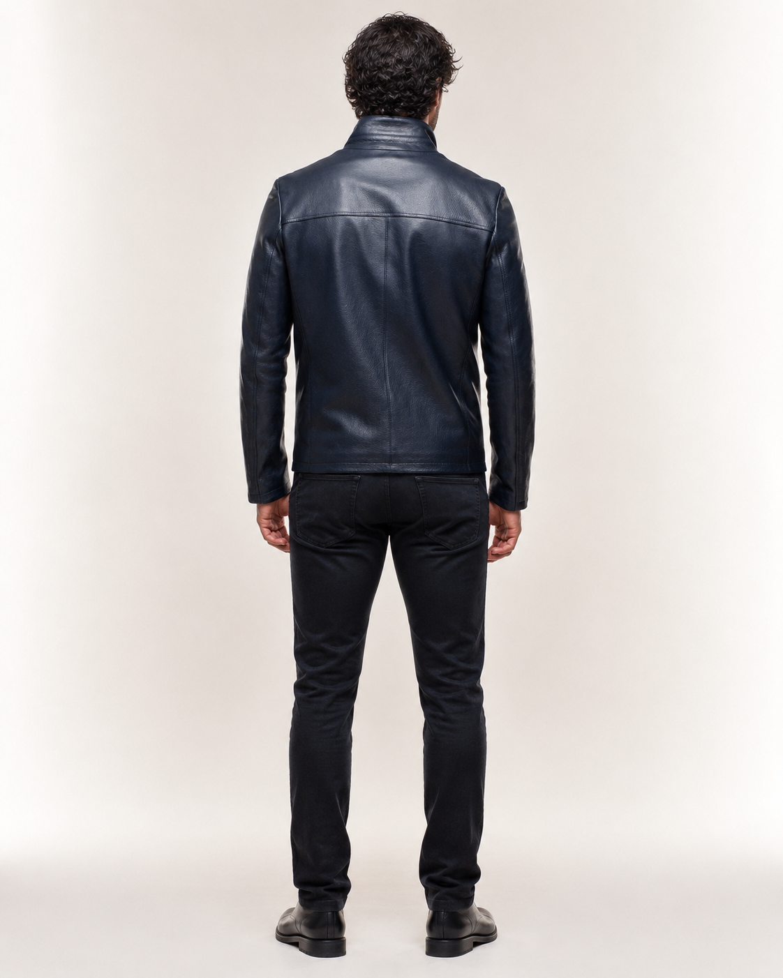 Daaran Vareno Navy Blue Leather Stand-Collar Jacket
