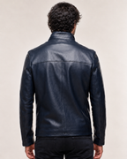 Daaran Vareno Navy Blue Leather Stand-Collar Jacket