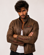 Havoc Racer Distressed Brown Leather Cafe Racer Jacket