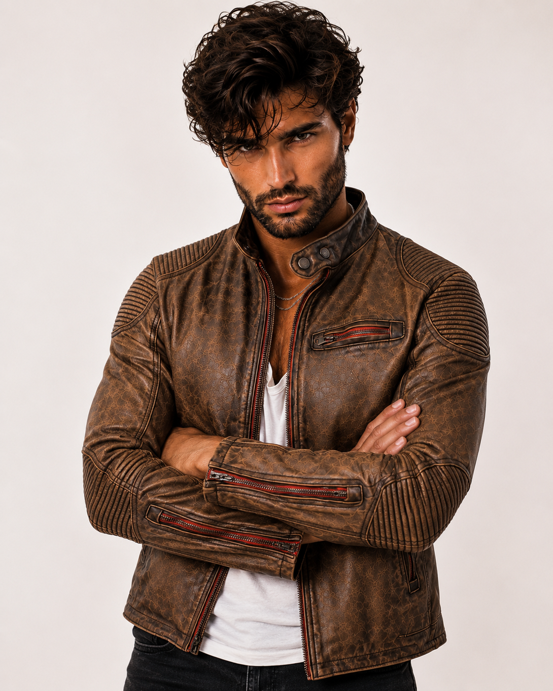 Havoc Racer Distressed Brown Leather Cafe Racer Jacket