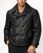 Hudson Black Leather Peacoat Jacket